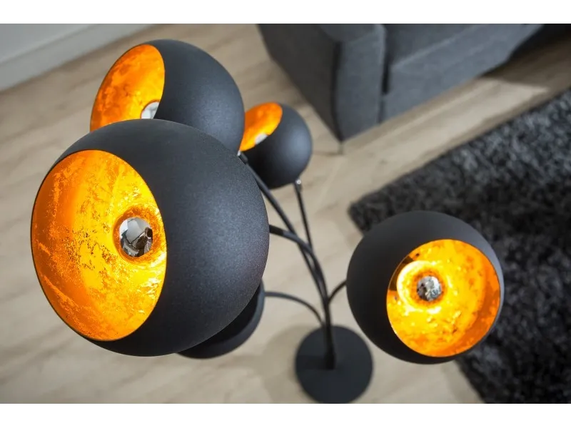 Lampadaire design en métal coloris or noir 170cm