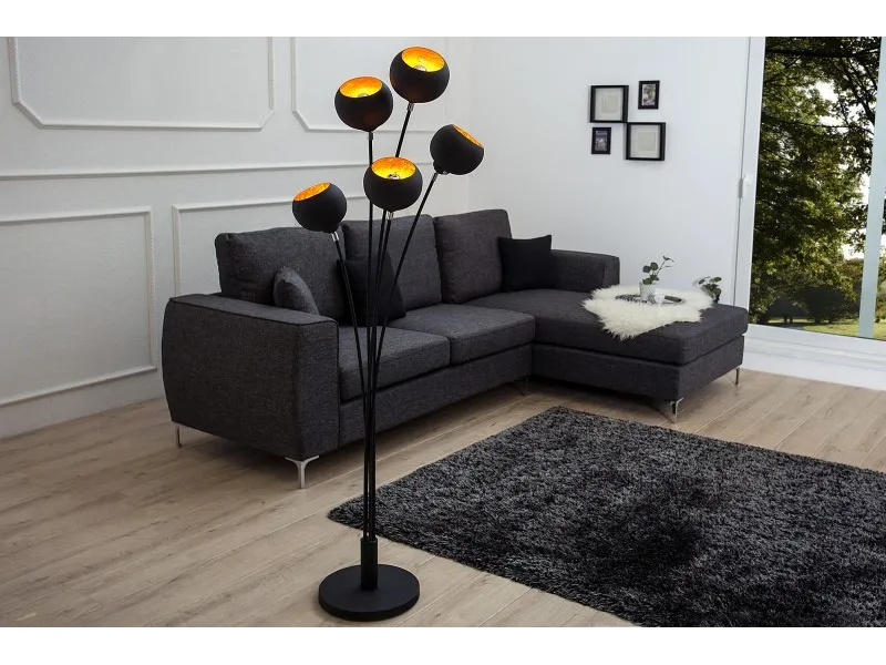 Lampadaire design en métal coloris or noir 170cm