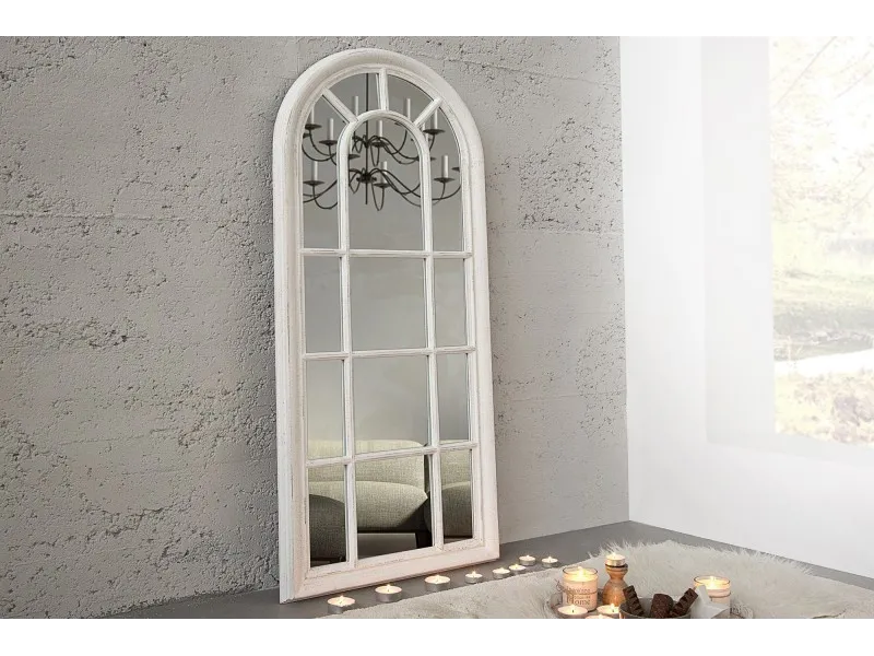 Miroir design Fenêtre avec cadre en bois blanc