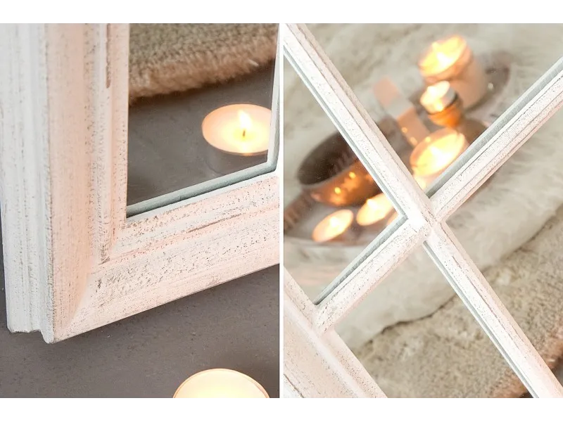 Miroir design Fenêtre avec cadre en bois blanc