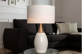 Lampe à poser moderne en métal et en toile de couleur blanche