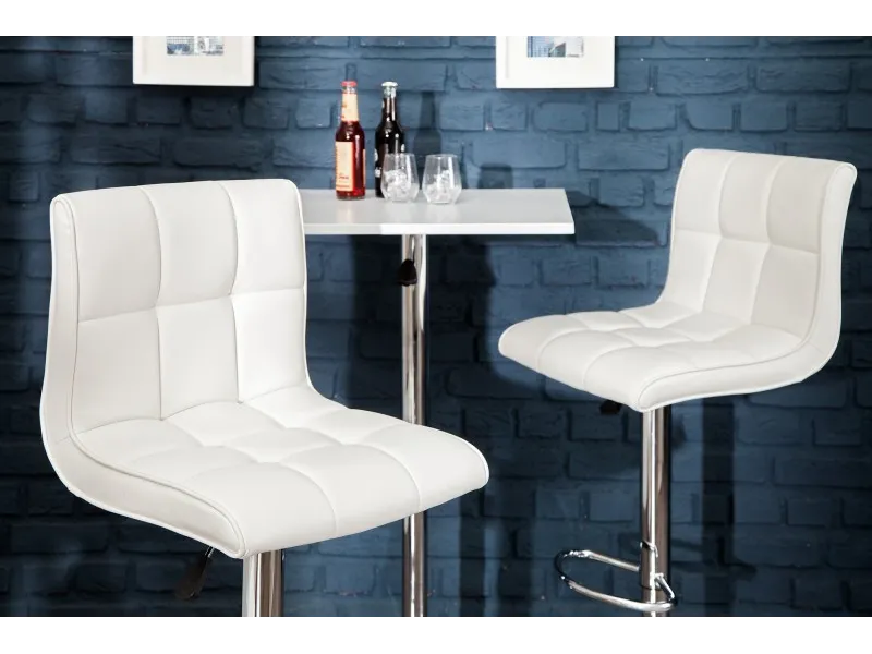 Lot de 2 tabourets de bar design en simili cuir blanc