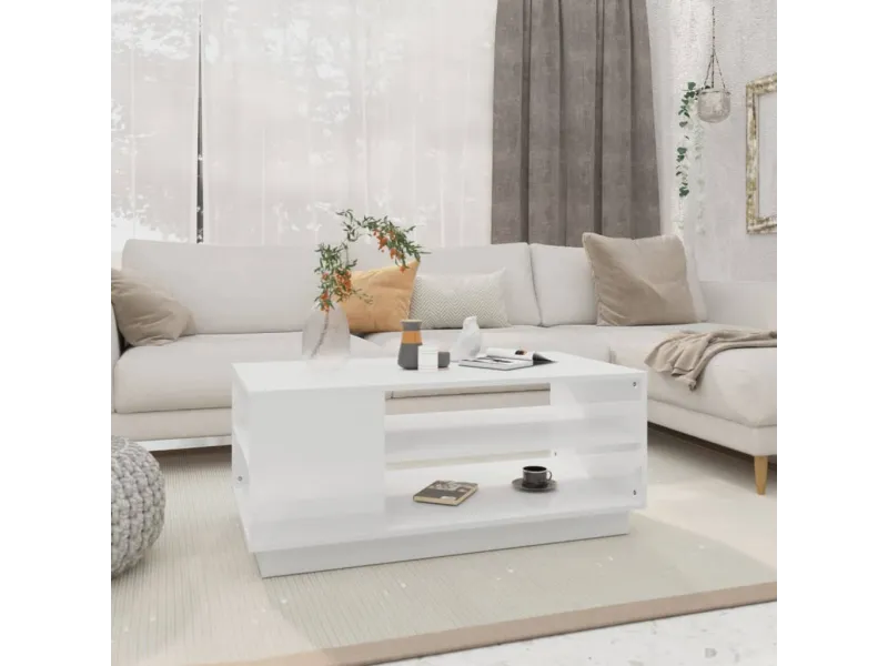 Table basse blanc 102x55x43 cm bois d'ingénierie