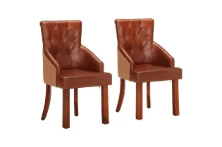 Chaises à manger lot de 2 marron cuir de chèvre véritable