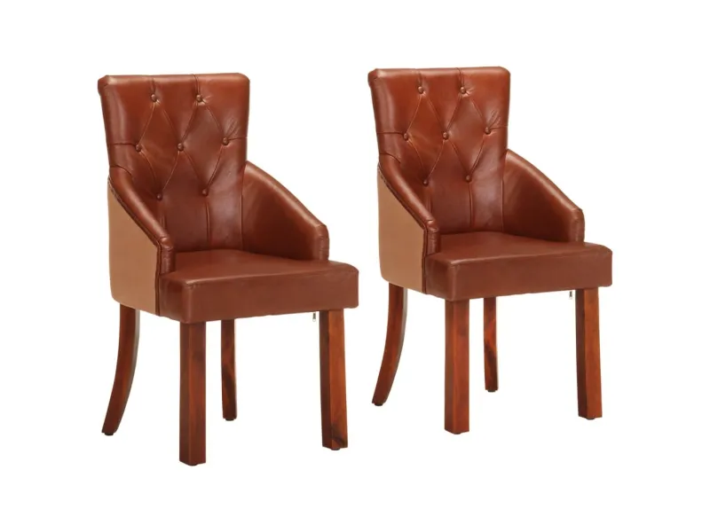 Chaises à manger lot de 2 marron cuir de chèvre véritable