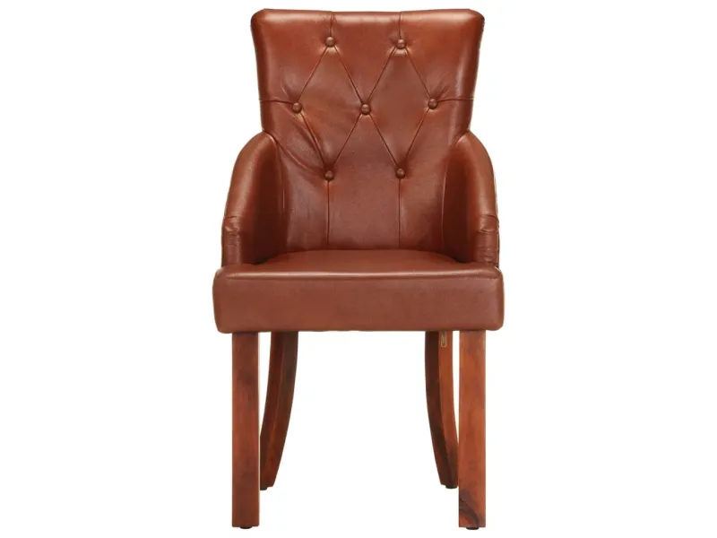 Chaises à manger lot de 2 marron cuir de chèvre véritable