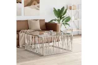 Table basse 100x100x50 cm acier inoxydable et verre