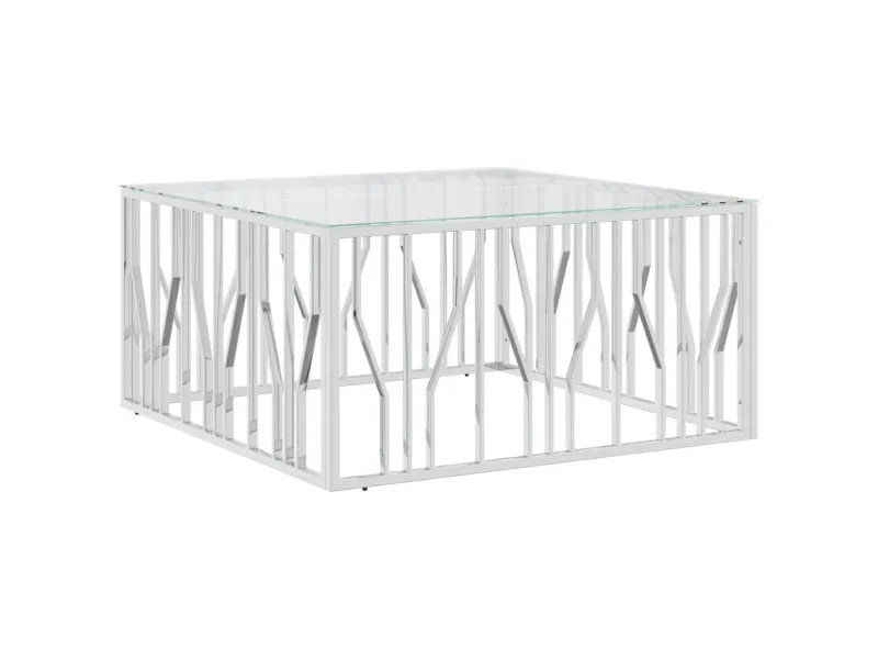 Table basse 100x100x50 cm acier inoxydable et verre