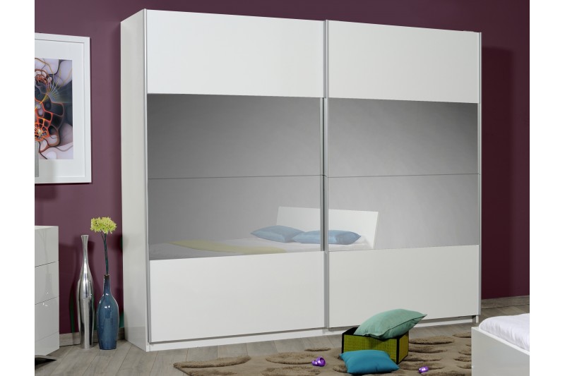 Armoire avec miroir et 2 portes coulissantes teinté blanc laqué