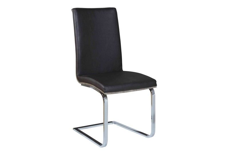 Chaise moderne en simili cuir noir et métal