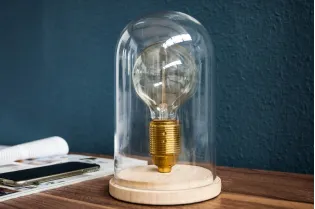 Lampe à poser design rétro en bois et verre 2