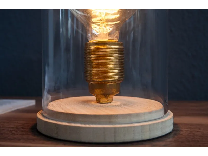 Lampe à poser design rétro en bois et verre