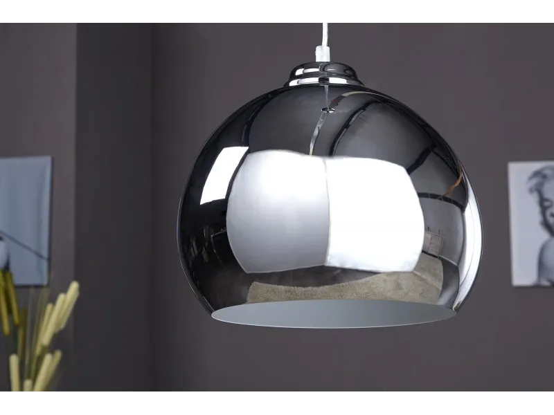 Lampe suspendue design boule en métal chromé