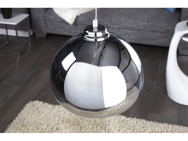 Lampe suspendue design boule en métal chromé