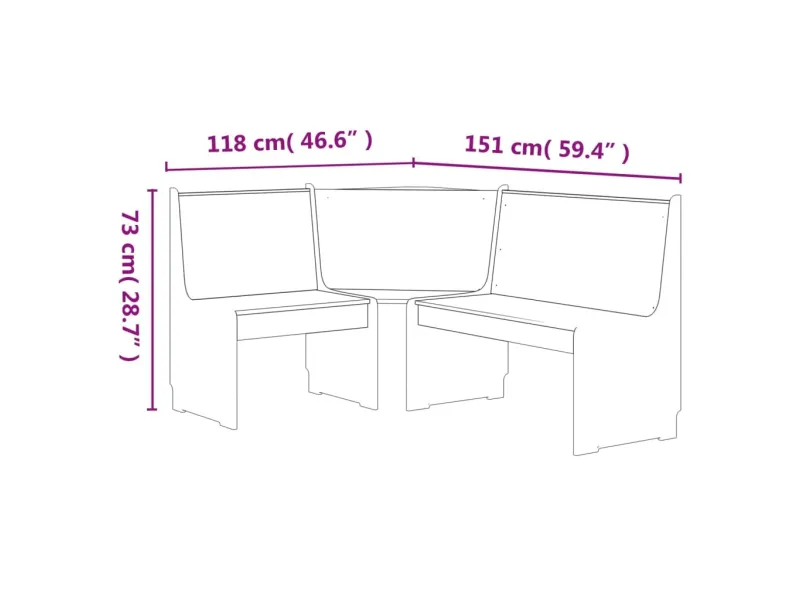 Banc d'angle REINE 151 cm marron miel bois de pin solide