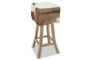 Tabouret de bar Cuir véritable et bois de teck solide 2