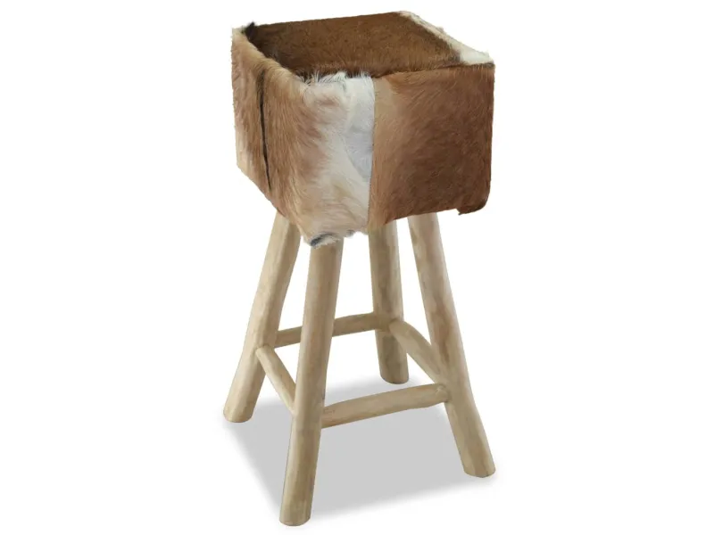 Tabouret de bar Cuir véritable et bois de teck solide