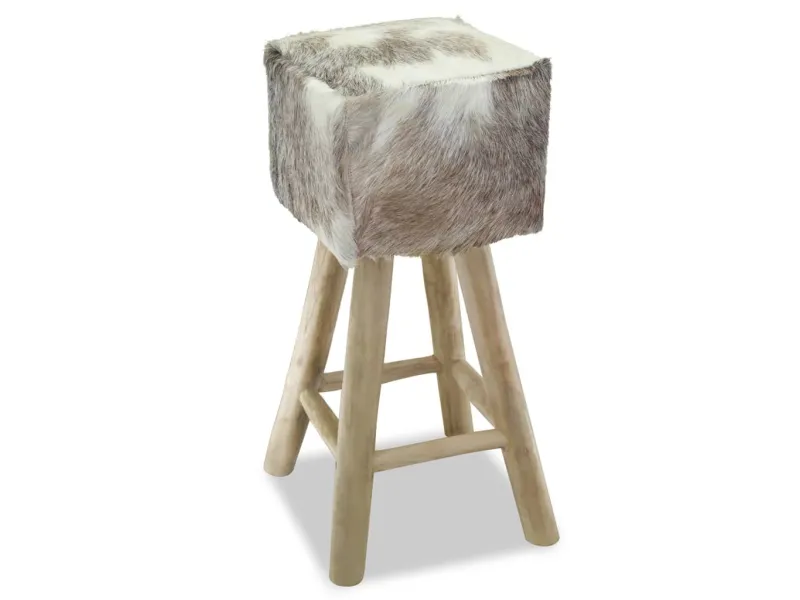 Tabouret de bar Cuir véritable et bois de teck solide