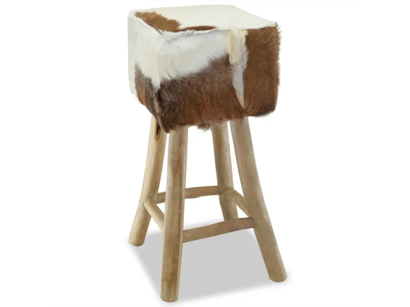 Tabouret de bar Cuir véritable et bois de teck solide