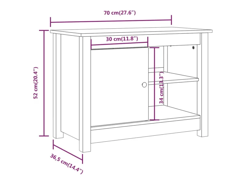 Meuble TV Blanc 70x36,5x52 cm Bois de pin massif