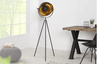 Lampadaire trépied design en acier inoxydable et en aluminium coloris noir et or 2