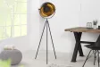 Lampadaire trépied design en acier inoxydable et en aluminium coloris noir et or