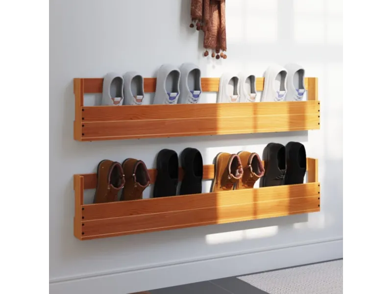 Étagères à chaussures murales 2 pcs cire marron 110x8,5x23,5 cm