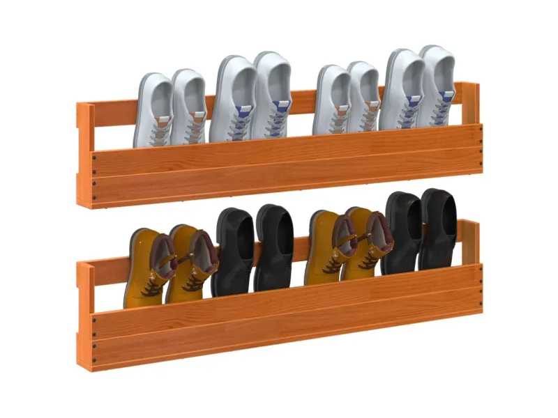 Étagères à chaussures murales 2 pcs cire marron 110x8,5x23,5 cm