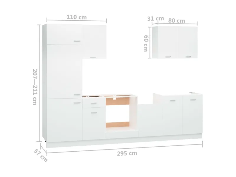 Ensemble de meubles de cuisine 7 pcs Blanc Aggloméré