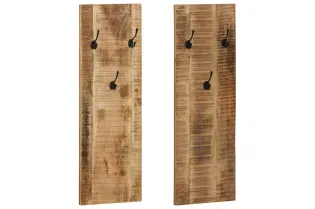 Porte-manteau mural 2 pcs Bois de manguier massif 36x110x3 cm