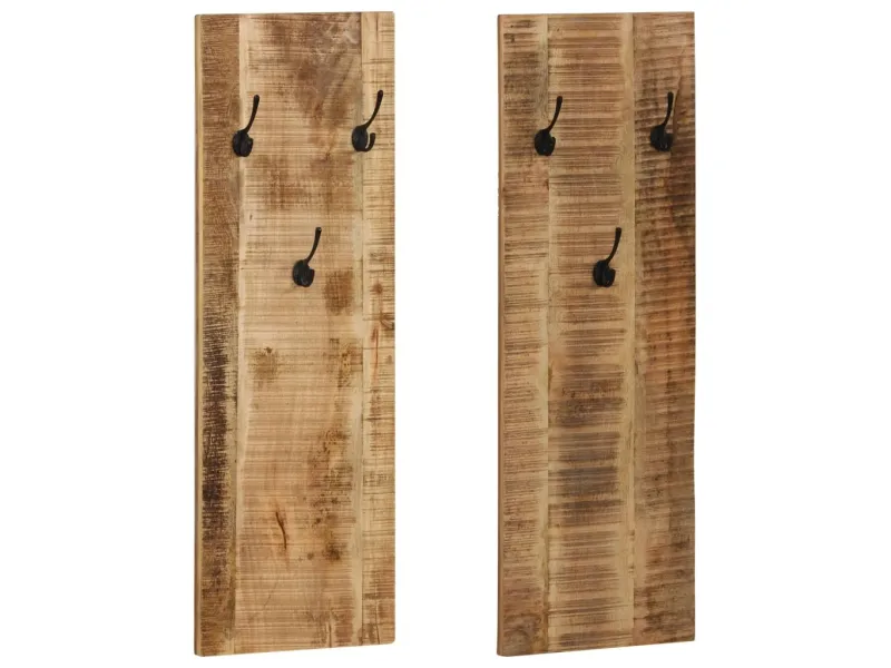 Porte-manteau mural 2 pcs Bois de manguier massif 36x110x3 cm