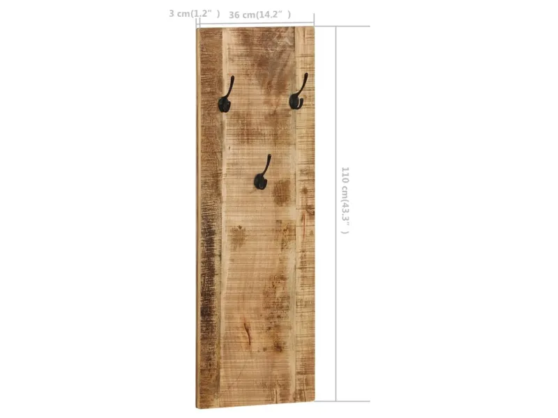 Porte-manteau mural 2 pcs Bois de manguier massif 36x110x3 cm