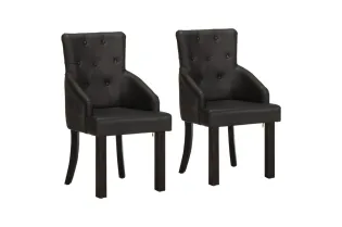 Chaises à manger lot de 2 noir cuir de chèvre véritable