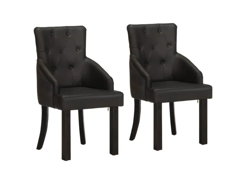 Chaises à manger lot de 2 noir cuir de chèvre véritable