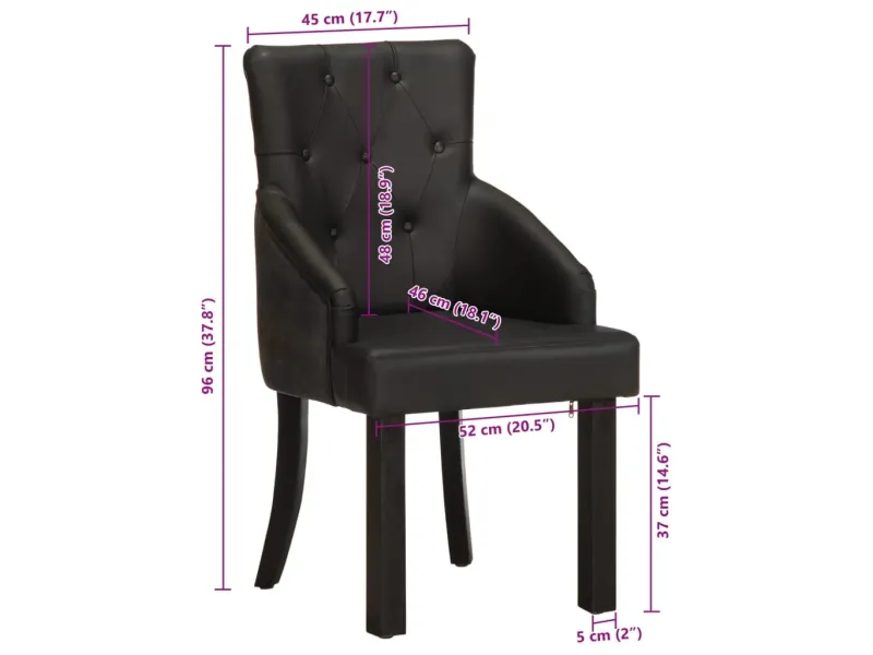 Chaises à manger lot de 2 noir cuir de chèvre véritable