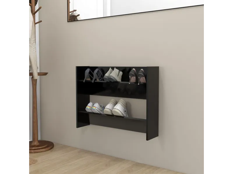 Armoire à chaussures murale Noir 80x18x60 cm Aggloméré