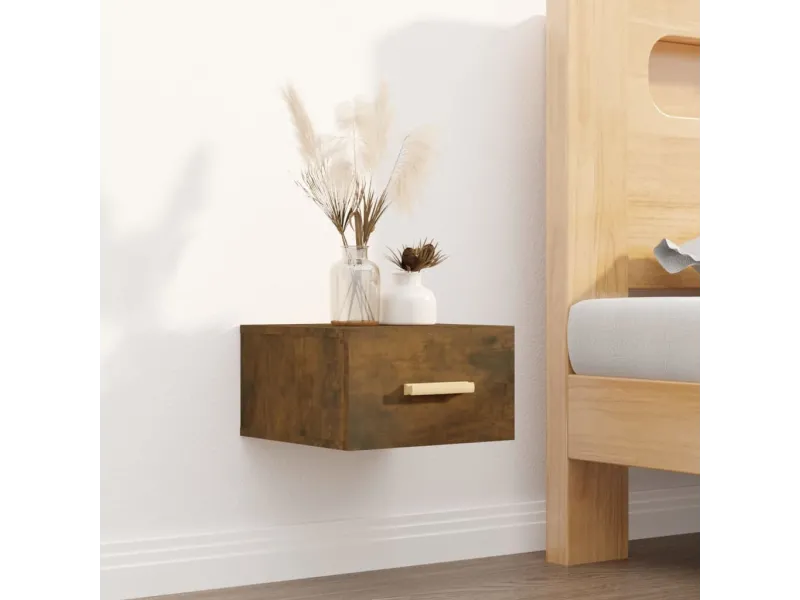 Table de chevet murale chêne fumé 35x35x20 cm