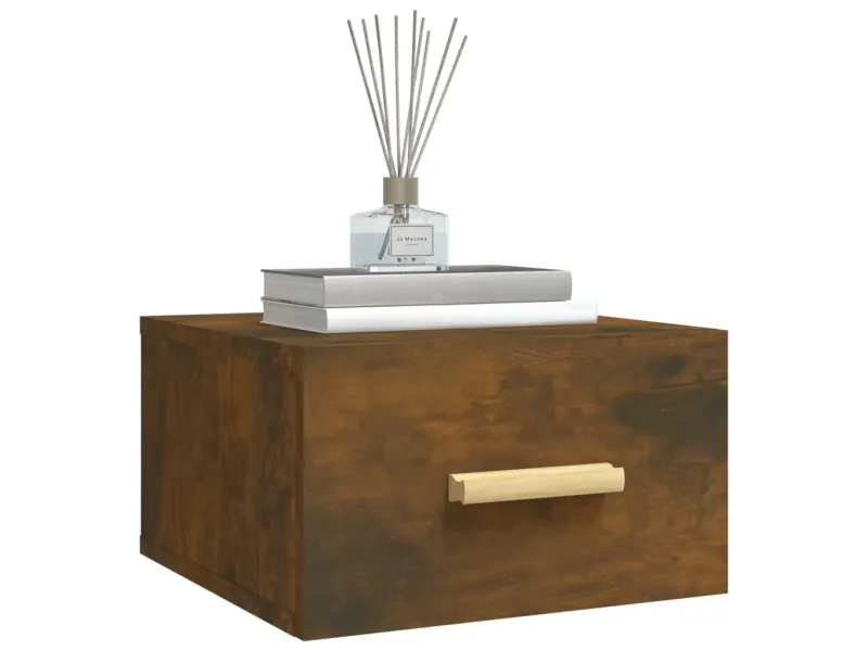Table de chevet murale chêne fumé 35x35x20 cm