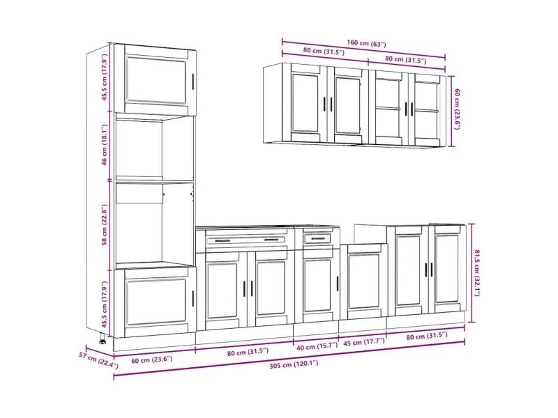 Ensemble d'armoires de cuisine 7 pcs Kalmar bois d'ingénierie