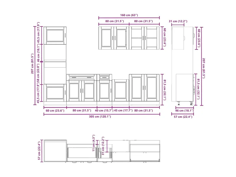 Ensemble d'armoires cuisine 7pcs Kalmar blanc bois d'ingénierie