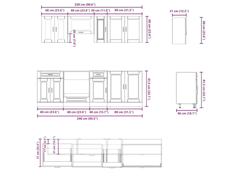 Ensemble d'armoires de cuisine 8 pcs Kalmar bois d'ingénierie