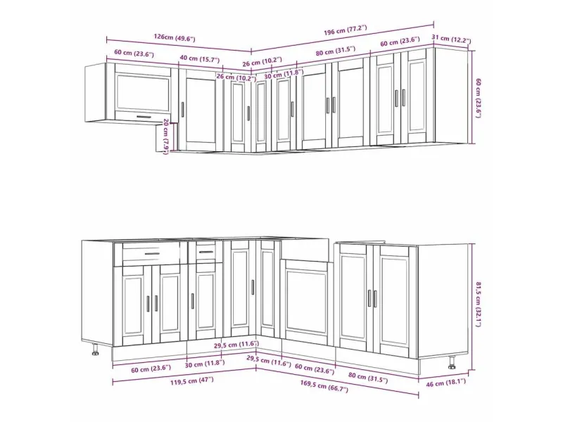 Ensemble d'armoires de cuisine 11 pcs Porto bois d'ingénierie
