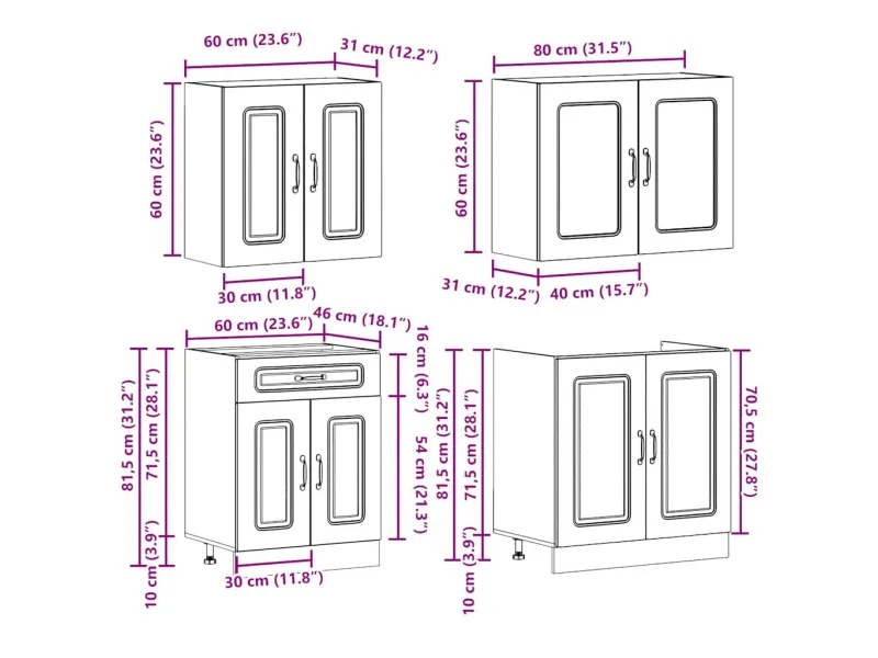 Ensemble d'armoires de cuisine 4 pcs Kalmar bois d'ingénierie