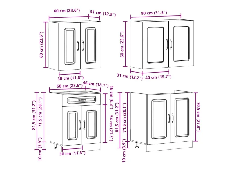 Ensemble d'armoires de cuisine 4 pcs Kalmar bois d'ingénierie