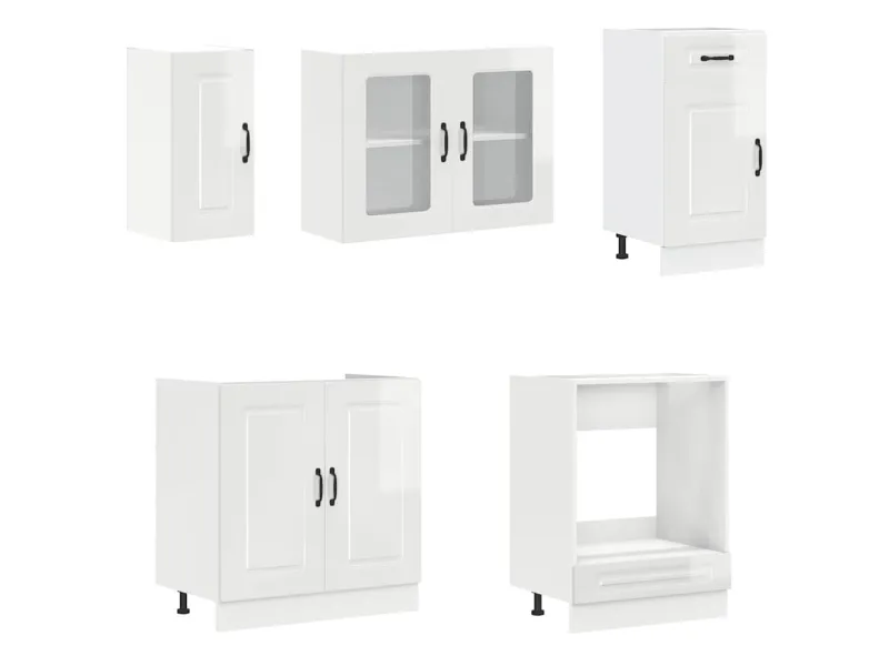 Ensemble d'armoires de cuisine 8 pcs Kalmar blanc brillant
