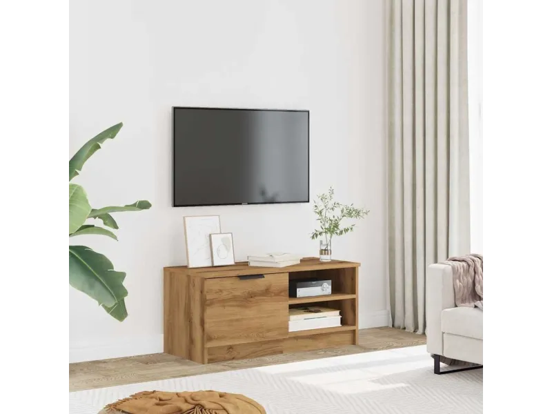 Meuble TV chêne artisanal 80x35x36,5 cm bois d'ingénierie