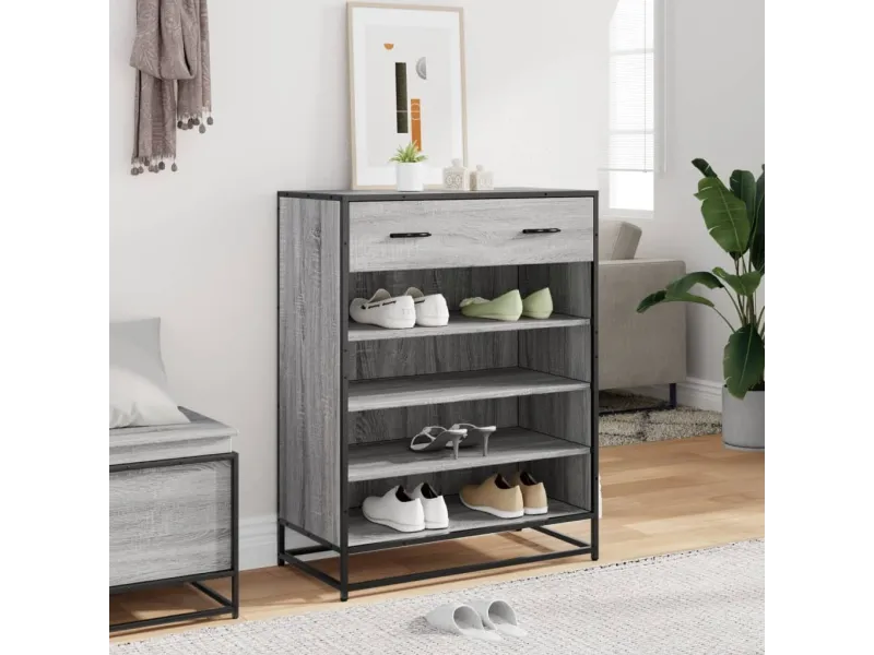 Meuble à chaussures sonoma gris bois d'ingénierie et métal