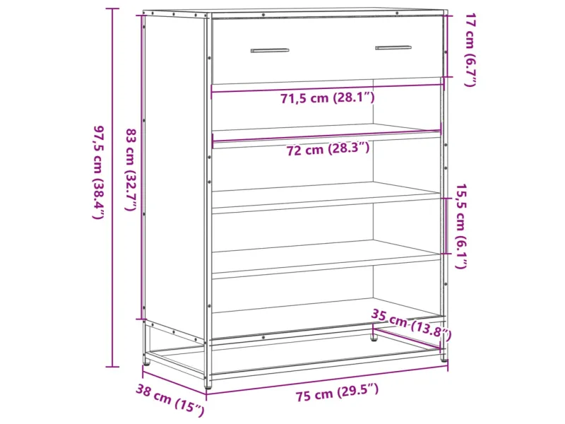 Meuble à chaussures sonoma gris bois d'ingénierie et métal