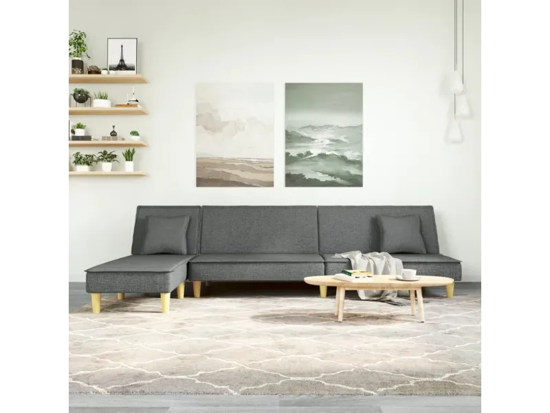 Canapé-lit en forme de L gris foncé 255x140x70 cm tissu
