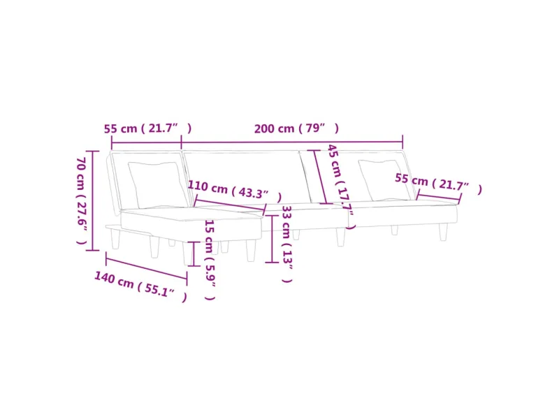 Canapé-lit en forme de L gris foncé 255x140x70 cm tissu